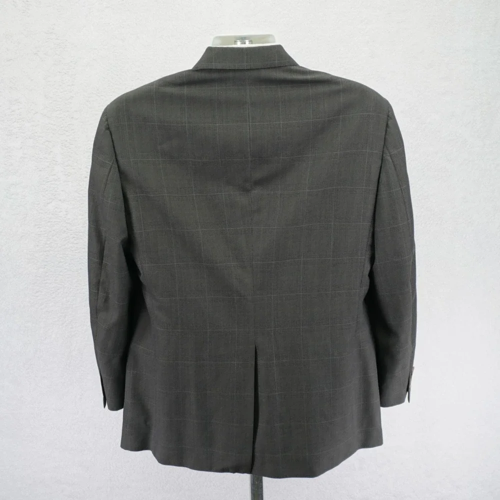 DAMAGED Jos A Bank Wool Green Plaid 2 Piece Suit 40R 35 / 31 W/ Orange Red Wind